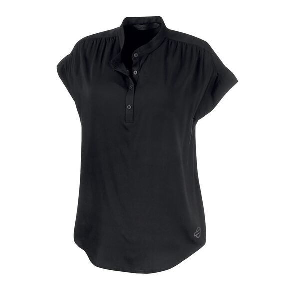 Harley-Davidson NWT Women's Stretch Rayon Short Sleeve Logo Popover Shirt - Picture 1 of 11